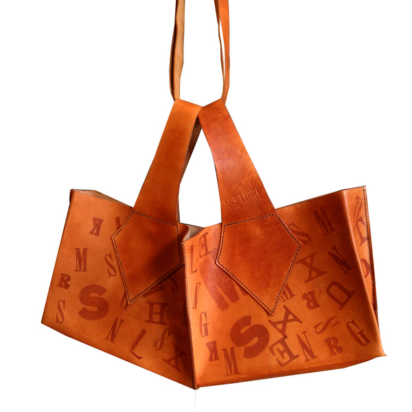 Leather Bag with Printed Alphabet.