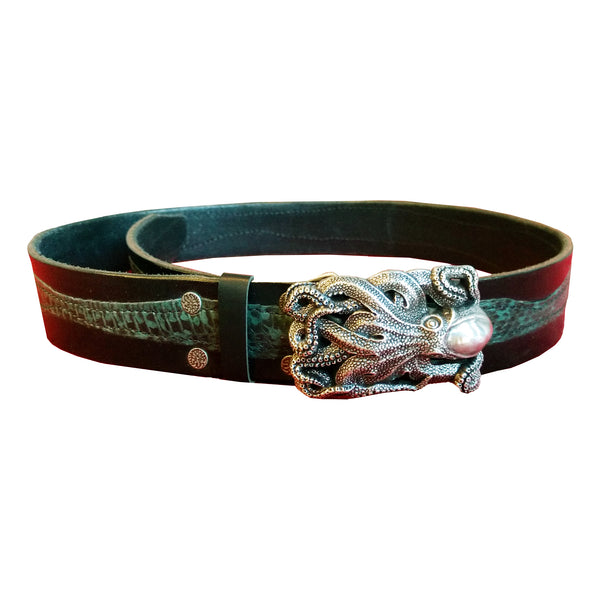 Black Leather Belt With Otopus Bucle
